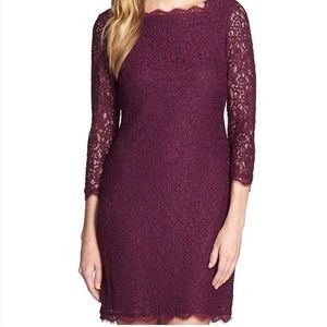 Adrianna Papell Burgundy Long Sleeve Lace Dress with Zip Up Back size 6